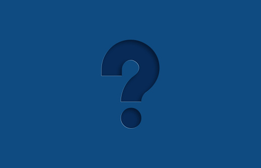 Embossed Question Mark icon on blue background. Designed with the color of the year. Horizontal composition with copy space.