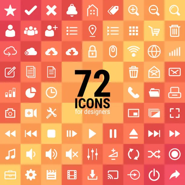 Vector illustration of 72 icons for designers