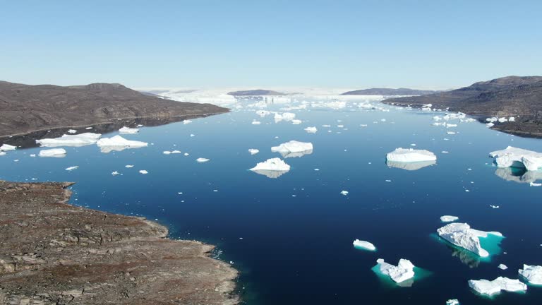 Aerial drone view of the arctic scenery of the area of Kullorsuaq, Greenland