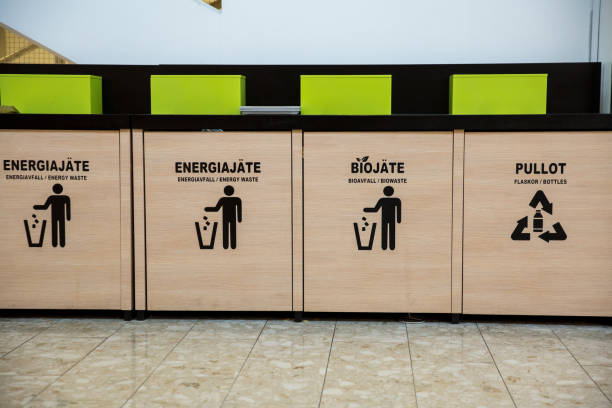 istock Trash bins in public area next to fast food restaurant 1192084123