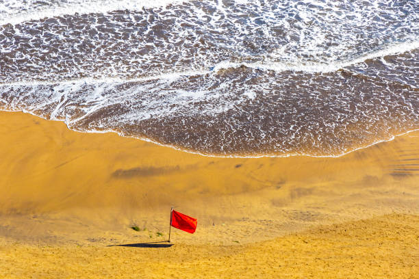 istock Red flag on the beach during the storm 1192084555
