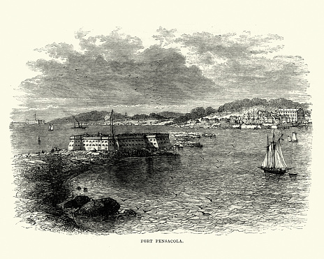 Vintage engraving of a View of Fort Pensacola, USA, 19th Century