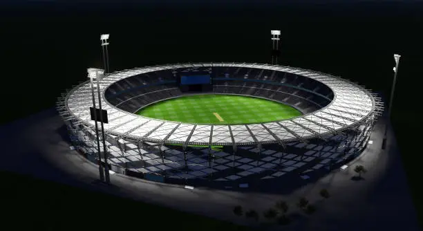 A 3D render of a cricket stadium
