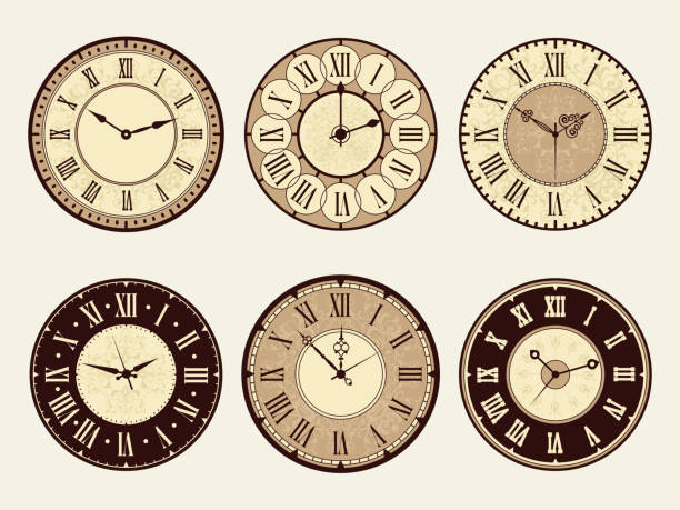 ilustrações, clipart, desenhos animados e ícones de relógio vintage. ilustrações antigas elegantes dos relógios do metal do vetor - clock clock face watch isolated