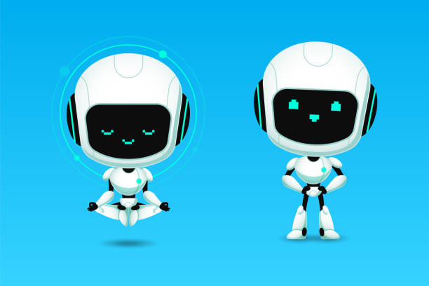 istock Set of cute robot ai character meditation and confidence action 1192093167