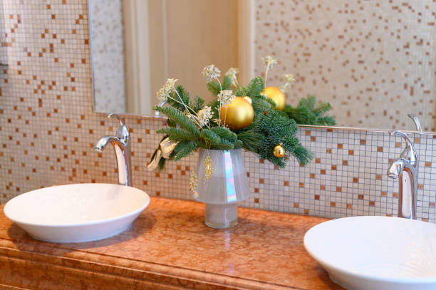 istock New minimal style designer elegant modern bathroom with Christmas decoration 1192093253