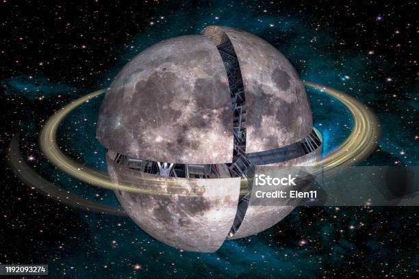 Separate Parts Of The Moon With Technological Slices And A Ring In Outer Space Concept Of Extraterrestrial Artificial Origin Of The Moon Elements Of This Image Furnished By Nasa Stock Photo - Download Image Now