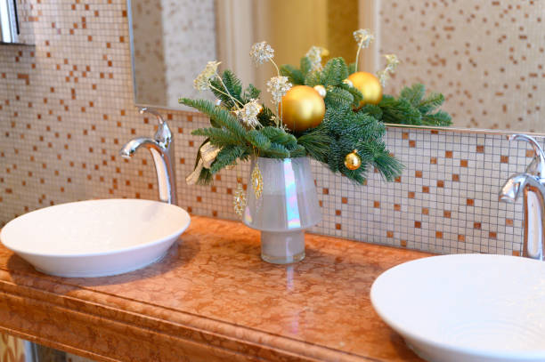 istock New minimal style designer elegant modern bathroom with Christmas decoration 1192094017