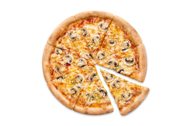 istock Delicious pizza with mushrooms on white 1192094335