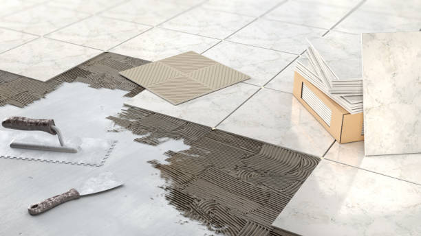 istock Process of laying marble tiles on floor, 3d illustration 1192094570