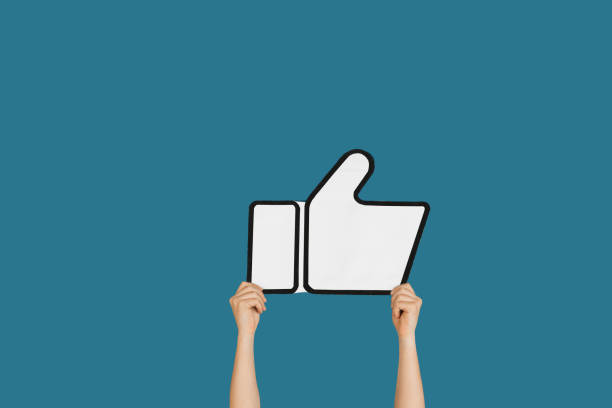 istock Hands holding the sign of like on blue studio background 1192094587