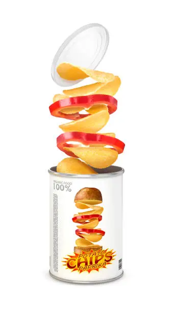 Photo of Chips in a tube on a white background