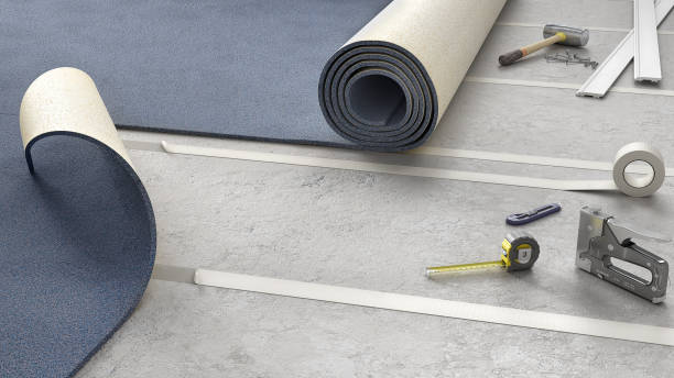 istock Process of carpeting on adhesive tape, 3d illustration 1192094744