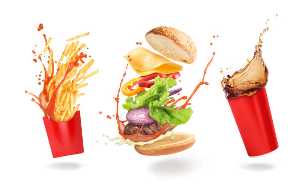 Cola Burger French fries on a white background.Set
