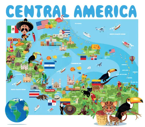 Vector illustration of Cartoon map of Central America