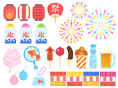 Japanese summer festival illustration set (random stripe style)