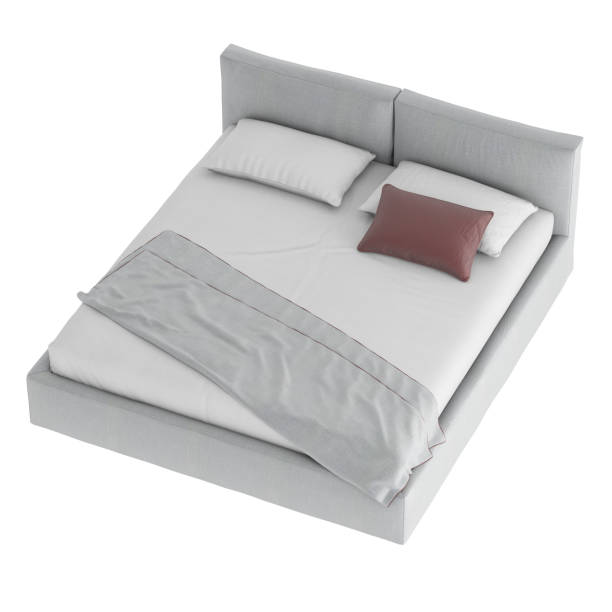 istock Gray double bed with pillows and bedspread on an isolated background. 3d rendering 1192097582
