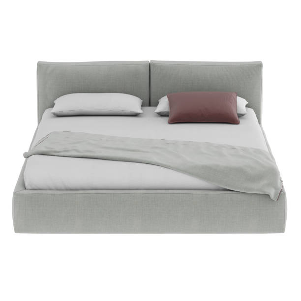 istock Gray double bed with pillows and bedspread on an isolated background. 3d rendering 1192097584