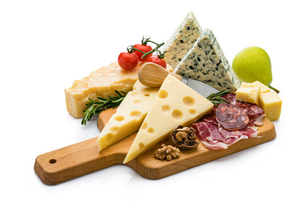 istock Cheeses and cured meat isolated on white background 1192100139