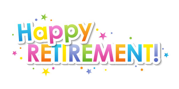 happy retirement bunte typografie banner - ruhestand stock-grafiken, -clipart, -cartoons und -symbole