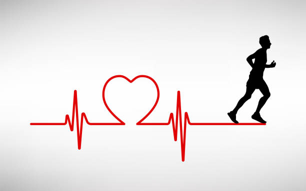 ilustrações de stock, clip art, desenhos animados e ícones de running for healthy about cardiology and heart coronary artery disease prevention concept, vector illustration - pulse trace human heart heart shape healthcare and medicine