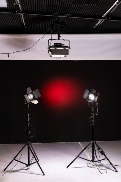 istock Photo and video studio, two led spot lights, behind the scenes 1192101837
