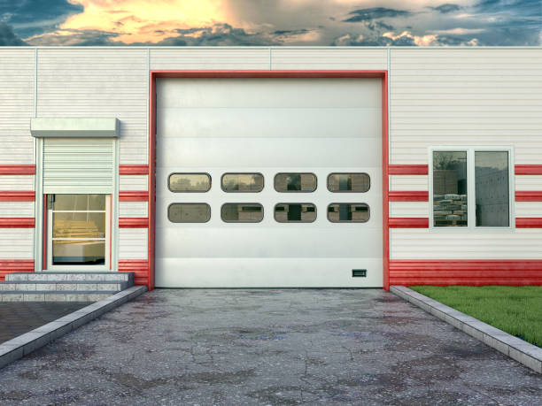 istock Hangar exterior with sectional gate. 3d illustration 1192102239