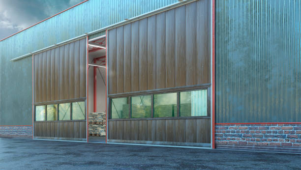 istock Hangar exterior with sectional gate. 3d illustration 1192102266