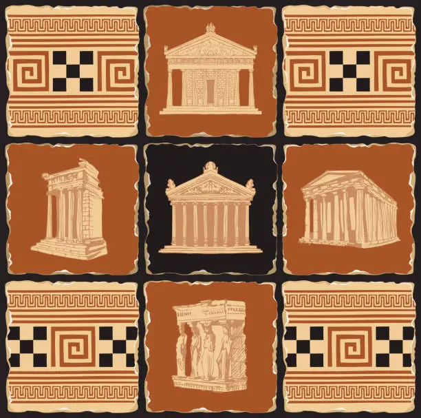 Vector illustration of banner on the theme of Ancient Greece with tiles