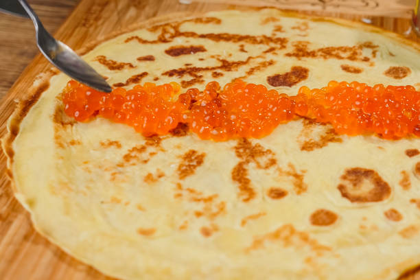 Pancakes with red caviar. red caviar