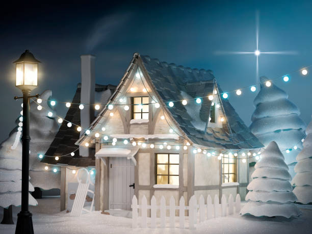 istock Christmas time - House with lightbulbs and first star 1192106269