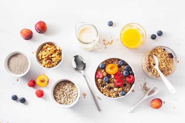 istock healthy granola for breakfast with berry fruit nut, vegan milk 1192107192