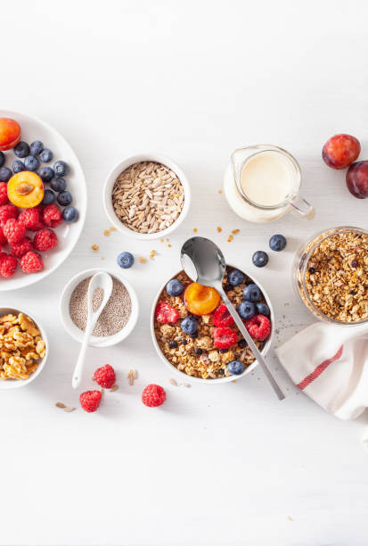 istock healthy granola for breakfast with berry fruit nut, vegan milk 1192107237