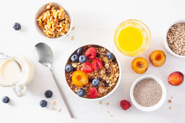 istock healthy granola for breakfast with berry fruit nut, vegan milk 1192107483