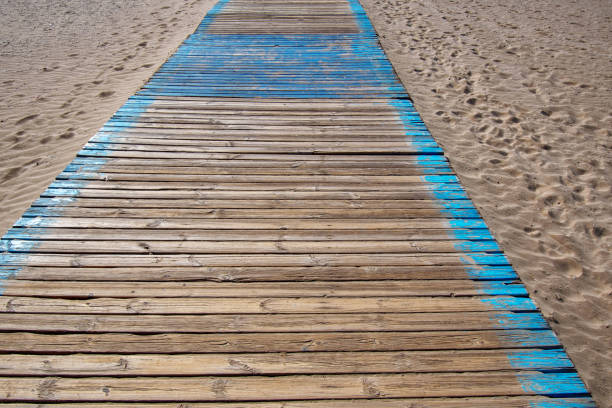 istock Wooden path on Malvarrosa sandy seaside in Valencia 1192107659