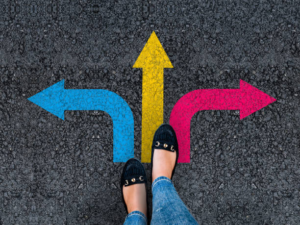woman legs and three direction arrow choices