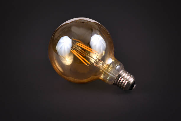 istock Big round LED light bulb on black background 1192110645