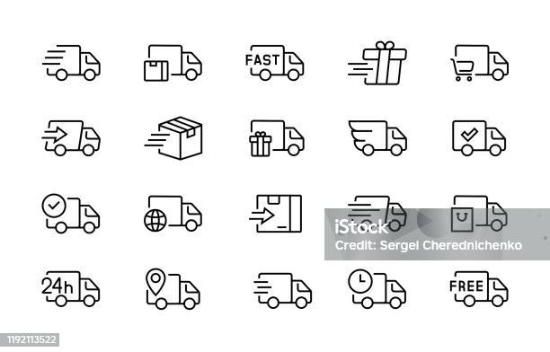 Set Of Delivery Truck Icons Editable Vector Stroke 96x96 Pixel Perfect Stock Illustration - Download Image Now