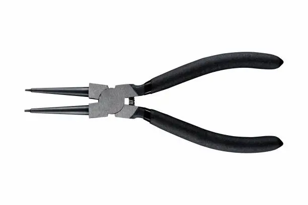 Black pliers for circlips - Snap rings or Seeger rings, orbis, placed on a white isolated backgorund.