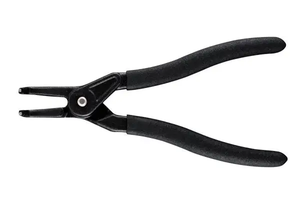 Black pliers for circlips - Snap rings or Seeger rings, orbis, placed on a white isolated backgorund.