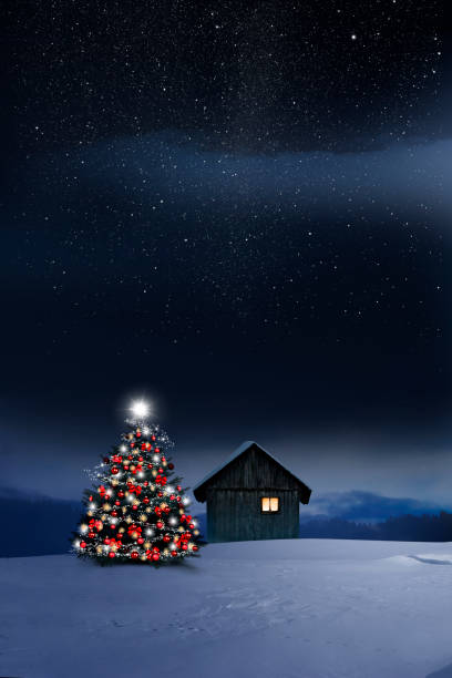 istock cozy Cottage with bright christmas tree 1192116230