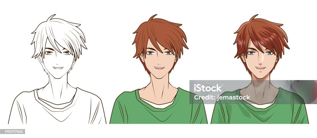Drawing Process Of Young Man Anime Style Character Stock Illustration -  Download Image Now - Manga Style, Boys, Characters - iStock