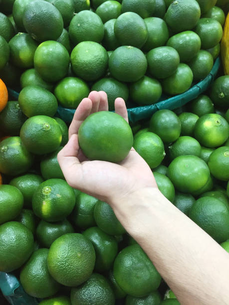 istock A male hand holding a fresh green tangerine 1192117597