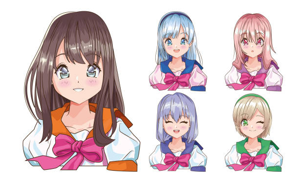 ilustraciones, imágenes clip art, dibujos animados e iconos de stock de jóvenes mujeres personajes de estilo anime - princesa de anime