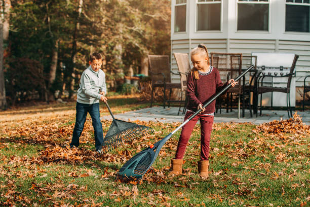 istock Twins Having Fun Raking Autumn Leaves 1192119297