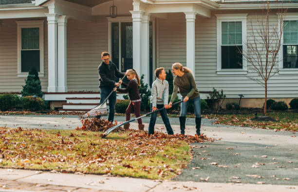 istock Hardworking Family Raking Autumn Leaves 1192119400