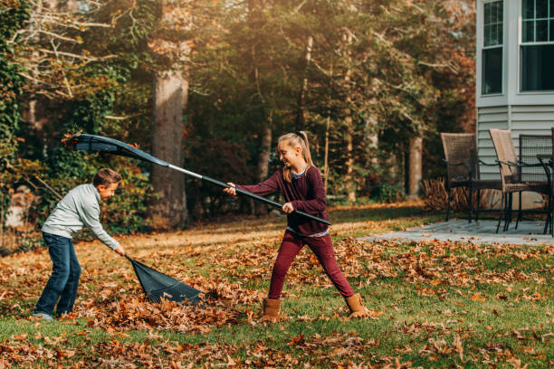 istock Twins Having Fun Raking Autumn Leaves 1192119598