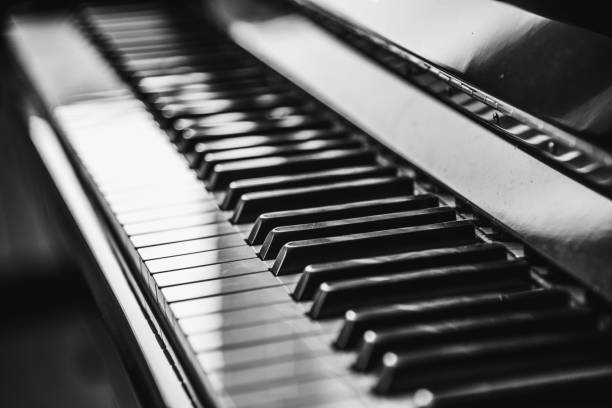 istock Piano beyboard close up. Music concept. Black and white image 1192131402