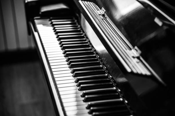 istock Piano beyboard close up. Music concept. Black and white image 1192131404