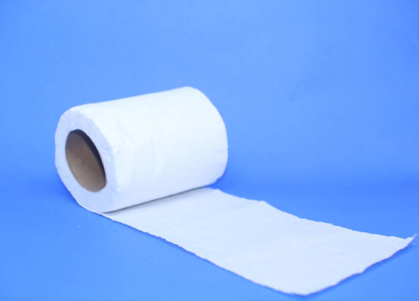 istock Roll white paper towels on blue background 1192135173